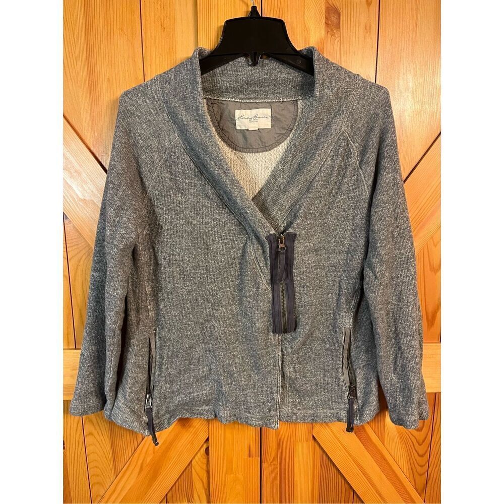 Eddie Bauer Gray Heather LS Zip Loose Fit Y-Neckline Cardigan Women's Large (339